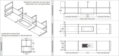 Wave 2057.22 FRAME midden - 270 cm eilandafzuigkap zwart - RAL 9017 mat - interne motor - LED verlichting - afzuigkapSpecialist.nl