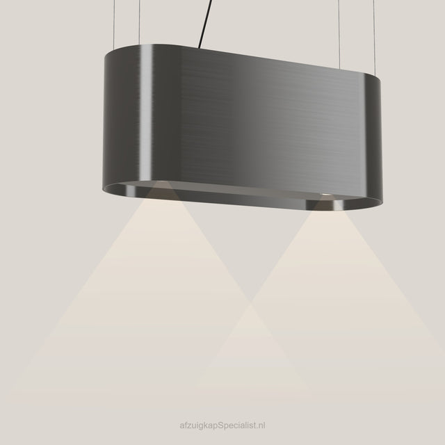 Wave 2119.604 OVAL eilandafzuigkap 90 cm in Smoked Silver, met verlichting aan