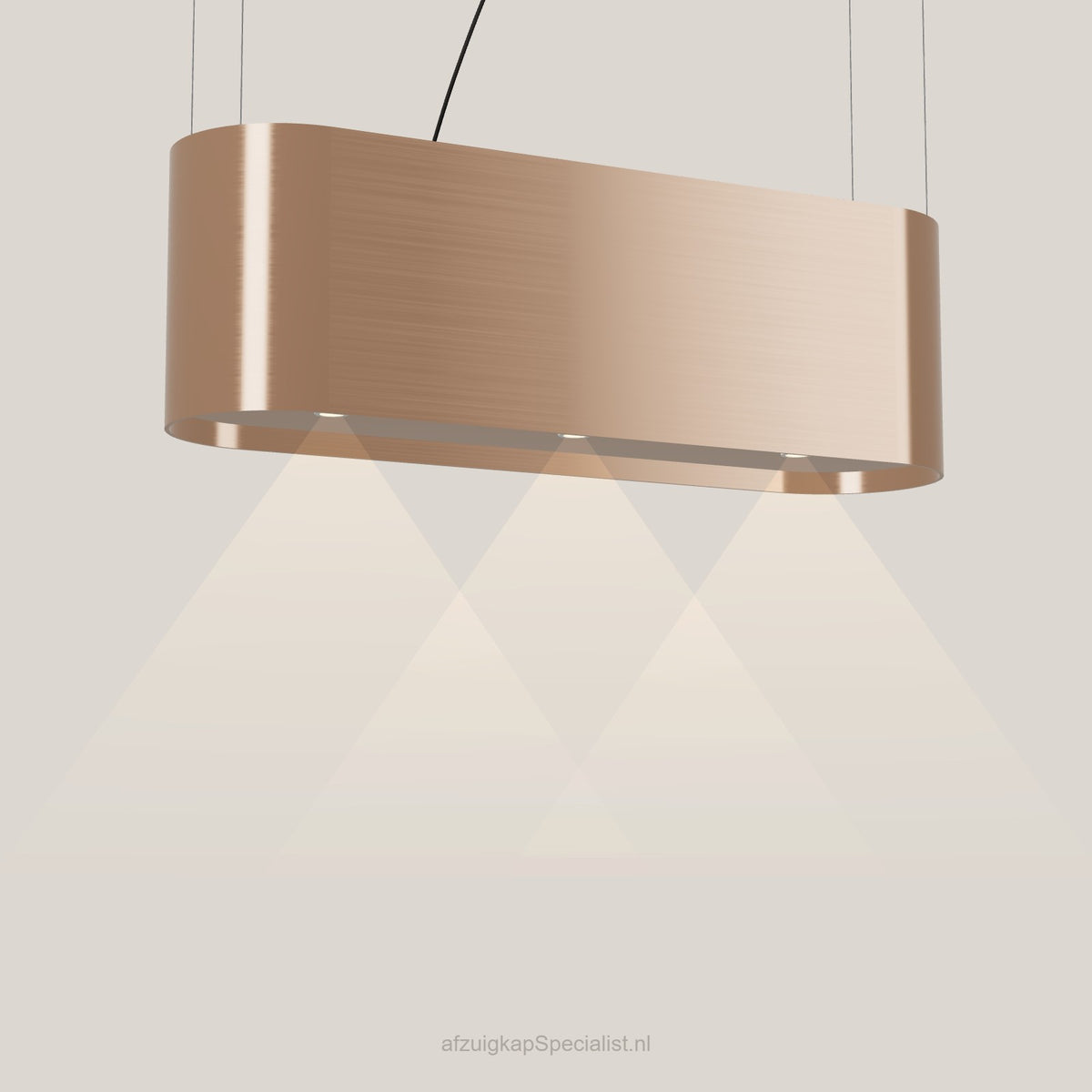 Wave 2119.606 OVAL eilandafzuigkap 120 cm in Rose Copper, met verlichting aan