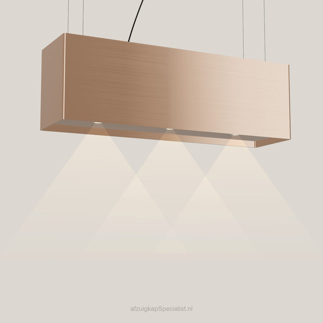Wave 2120.606 LINE eilandafzuigkap 120 cm in Rose Copper, met verlichting aan