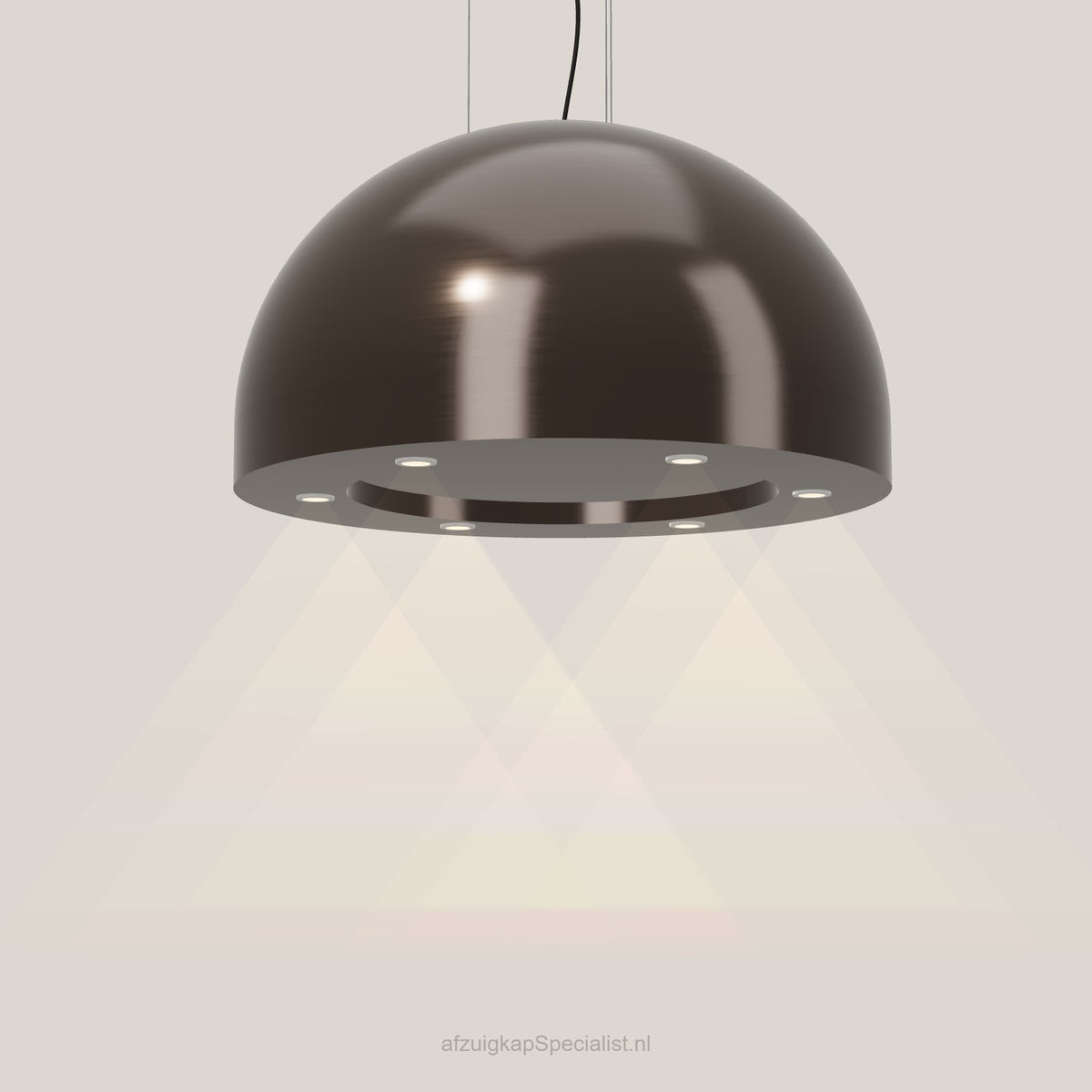 Wave 2176.603 SPHERE eilandafzuigkap Ø 82 cm in Anodic Brown, met verlichting aan