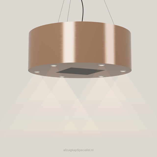Wave 2605.606 BASE eilandafzuigkap Ø 90 cm in Rose Copper, met verlichting aan