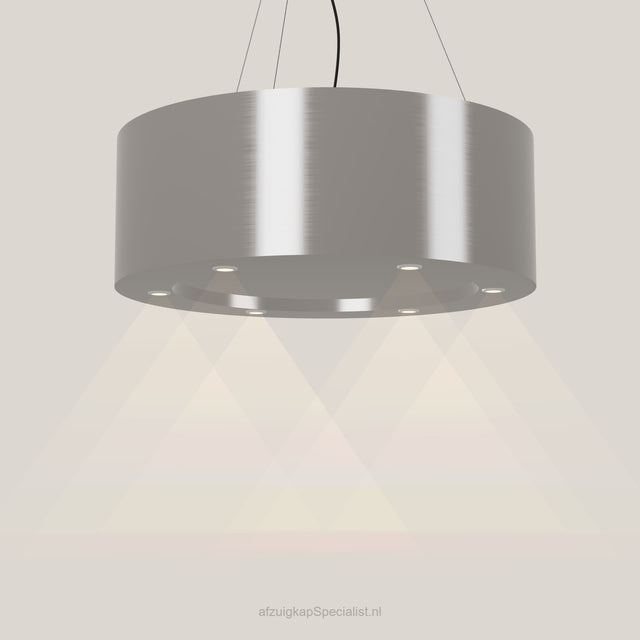 Wave 2620.602 CIRCO eilandafzuigkap Ø 90 cm in Pearl Grey, met verlichting aan