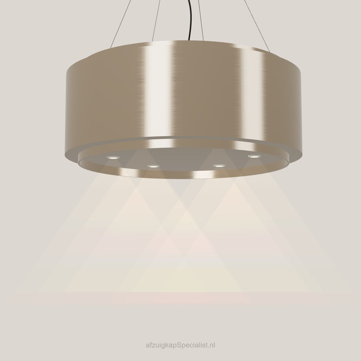 Wave 2640.601 GLOBAL eilandafzuigkap Ø 90 cm in Satin Bronze, met verlichting aan
