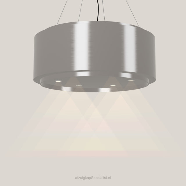 Wave 2640.602 GLOBAL eilandafzuigkap Ø 90 cm in Pearl Grey, met verlichting aan
