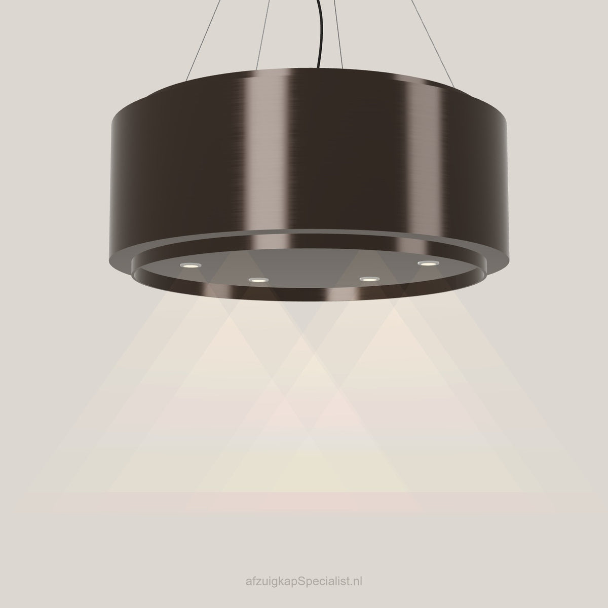 Wave 2640.603 GLOBAL eilandafzuigkap Ø 90 cm in Anodic Brown, met verlichting aan