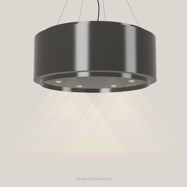 Wave 2640.604 GLOBAL eilandafzuigkap Ø 90 cm in Smoked Silver, met verlichting aan