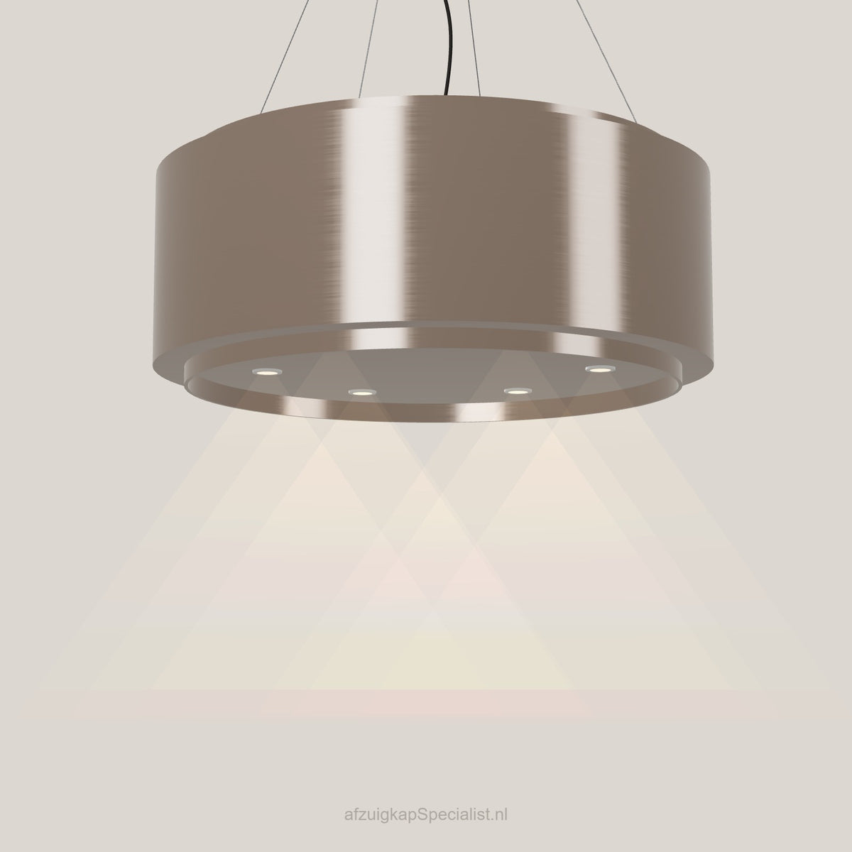 Wave 2640.605 GLOBAL eilandafzuigkap Ø 90 cm in Champagne Gold, met verlichting aan