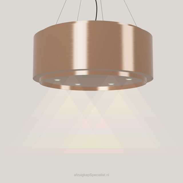 Wave 2640.606 GLOBAL eilandafzuigkap Ø 90 cm in Rose Copper, met verlichting aan