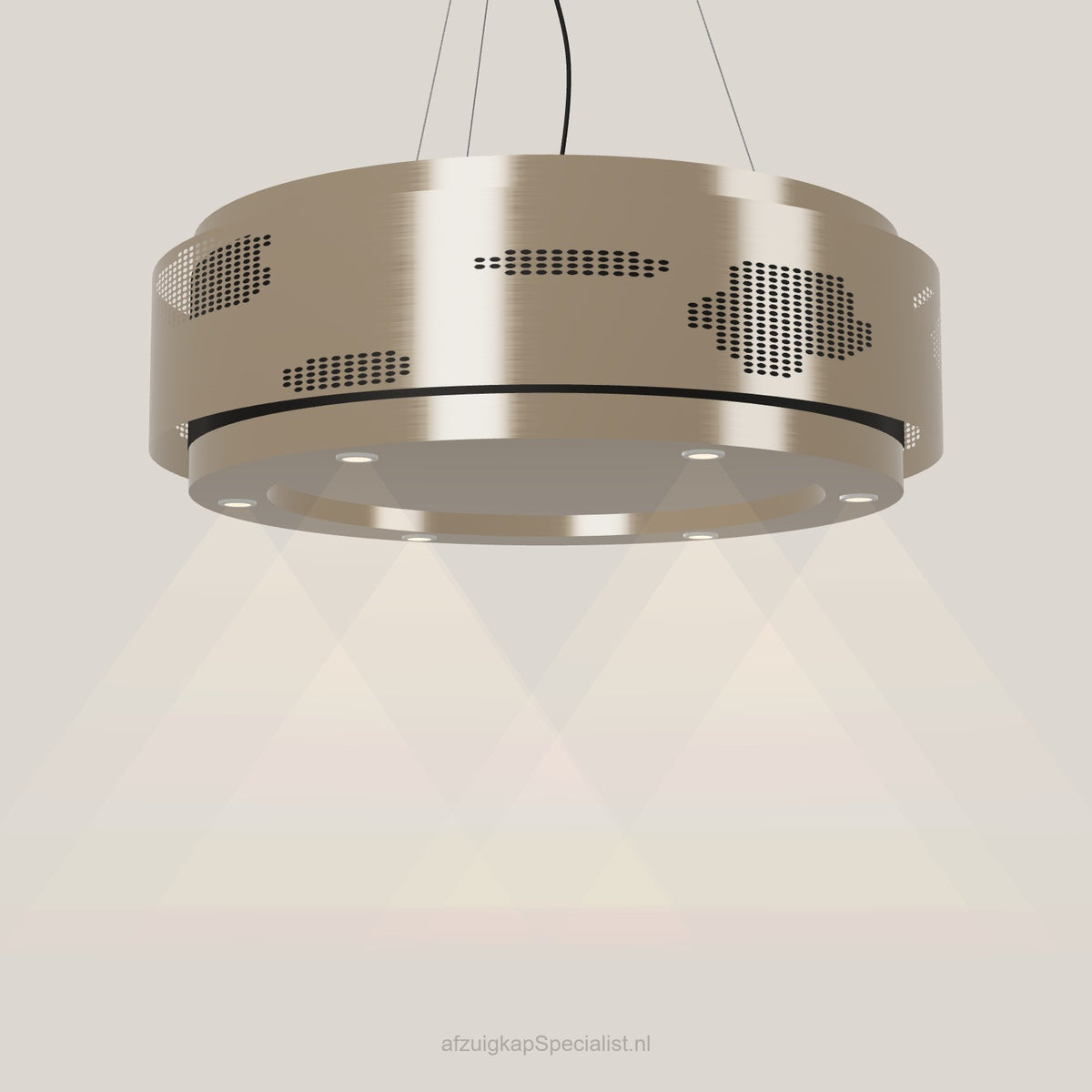 Wave 2680.601 CLOUD eilandafzuigkap Ø 100 cm in Satin Bronze, met verlichting aan