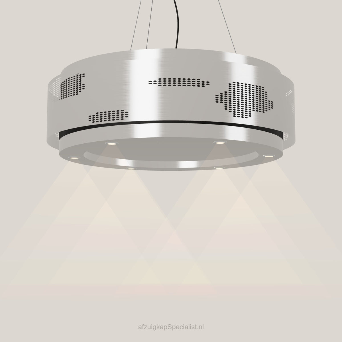 Wave 2680.607 CLOUD eilandafzuigkap Ø 100 cm in Ivory Greige, met verlichting aan
