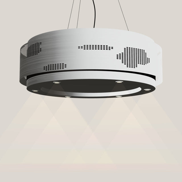 Wave 2680 CLOUD eilandafzuigkap Ø 100 cm in RVS, met verlichting aan