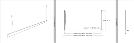 Maattekening van de Wave 7229 BAR LED hanglamp met aanzichten en afmetingen