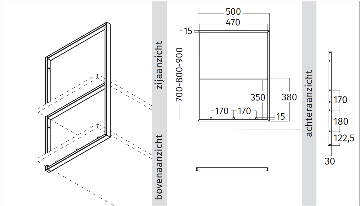 Wave 9993.09 ophangbeugel - 90 cm wandmodel kleur naar keuze (per stuk) - afzuigkapSpecialist.nl