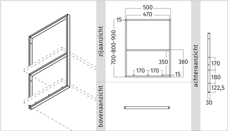 Wave 9993.09 ophangbeugel - 90 cm wandmodel kleur naar keuze (per stuk) - afzuigkapSpecialist.nl