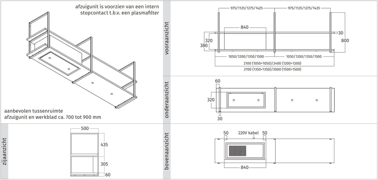 Wave Design 1053.20 FRAME links - 210 cm zwart - RAL 9017 mat - 4 x 4,2 W dimbare LED 2700 Kelvin