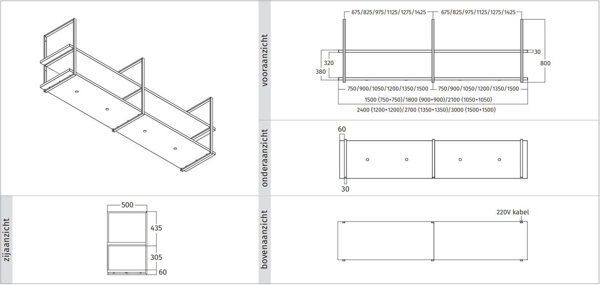 Wave Design 1053.70 FRAME motorloos - 150 cm RVS - 4 x 4,2 W dimbare LED 2700 Kelvin