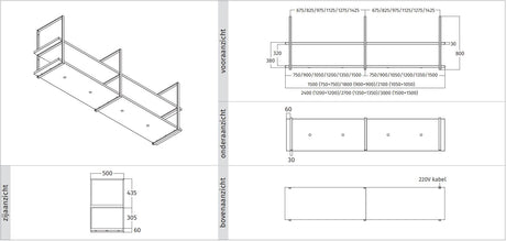 Wave Design 1053.89 FRAME motorloos - 270 cm kleur naar keuze - mat/glanzend - 6 x 4,2 W dimbare LED 2700 Kelvin