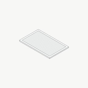 Lijntekening van een vlak recirculatiefilter (koolstoffilter) voor een Wave afzuigkap