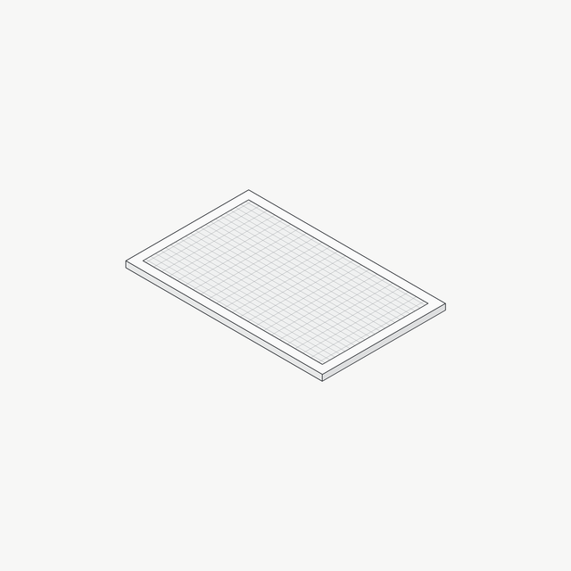 Lijntekening van een vlak recirculatiefilter (koolstoffilter) voor een Wave afzuigkap