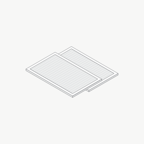 Lijntekening van een set van 2 uitwasbare koolstoffilters voor een Wave afzuigkap