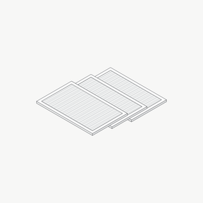 Lijntekening van een set van 3 uitwasbare koolstoffilters voor een Wave afzuigkap