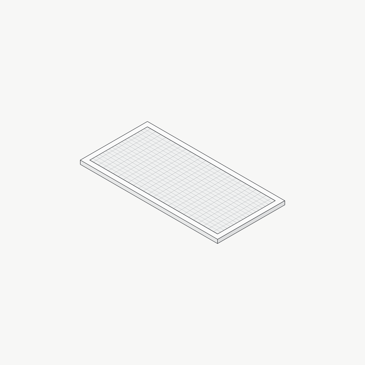 Lijntekening van een uitwasbaar koolstoffilter voor een Wave afzuigkap