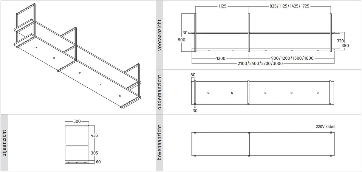 Wave Design 1055.73 FRAME motorloos - 300 cm RVS - 5 x 4,2 W dimbare LED 2700 Kelvin