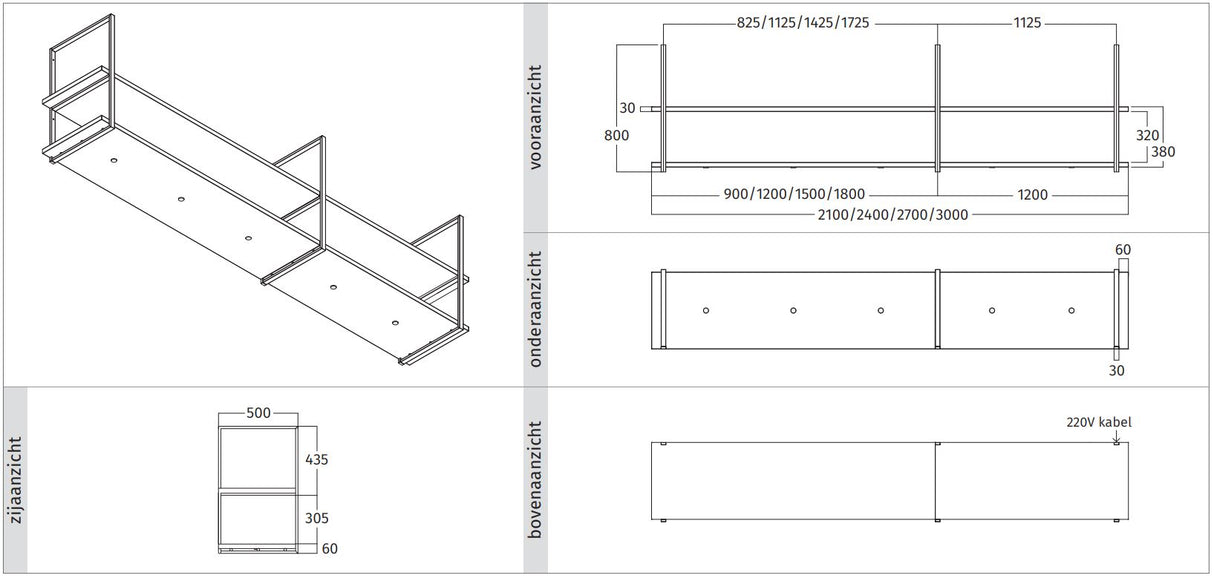 Wave Design 1056.70 FRAME motorloos - 210 cm RVS - 4 x 4,2 W dimbare LED 2700 Kelvin