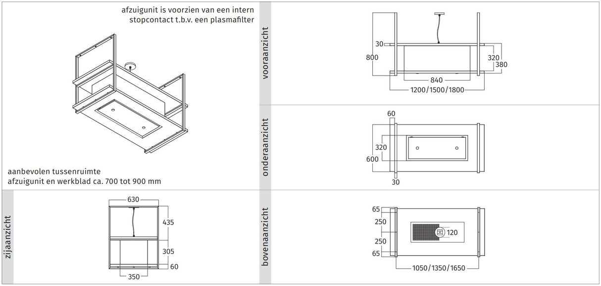 Wave Design 2052.00 FRAME midden  - 120 cm eilandmodel RVS - 2 x 4,2 W dimbare LED 2700 Kelvin