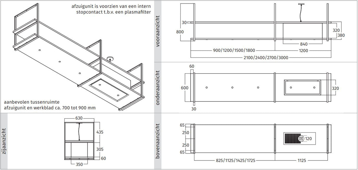 Wave Design 2056.00 FRAME rechts - 240 cm eilandafzuigkap RVS - interne motor - LED verlichting