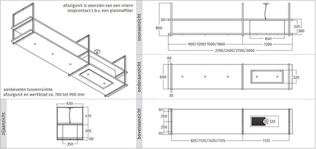 Wave Design 2056.27 FRAME rechts - 210 cm eilandmodel kleur naar keuze - mat/glanzend - 4 x 4,2 W dimbare LED 2700 Kelvin